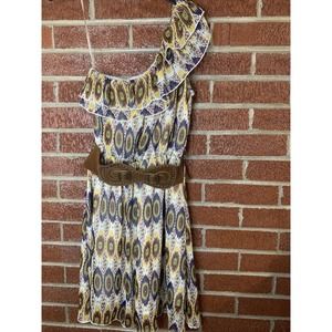 Rue 21 Juniors Dress One Shoulder Sheer Ikat Yellow Purple Small